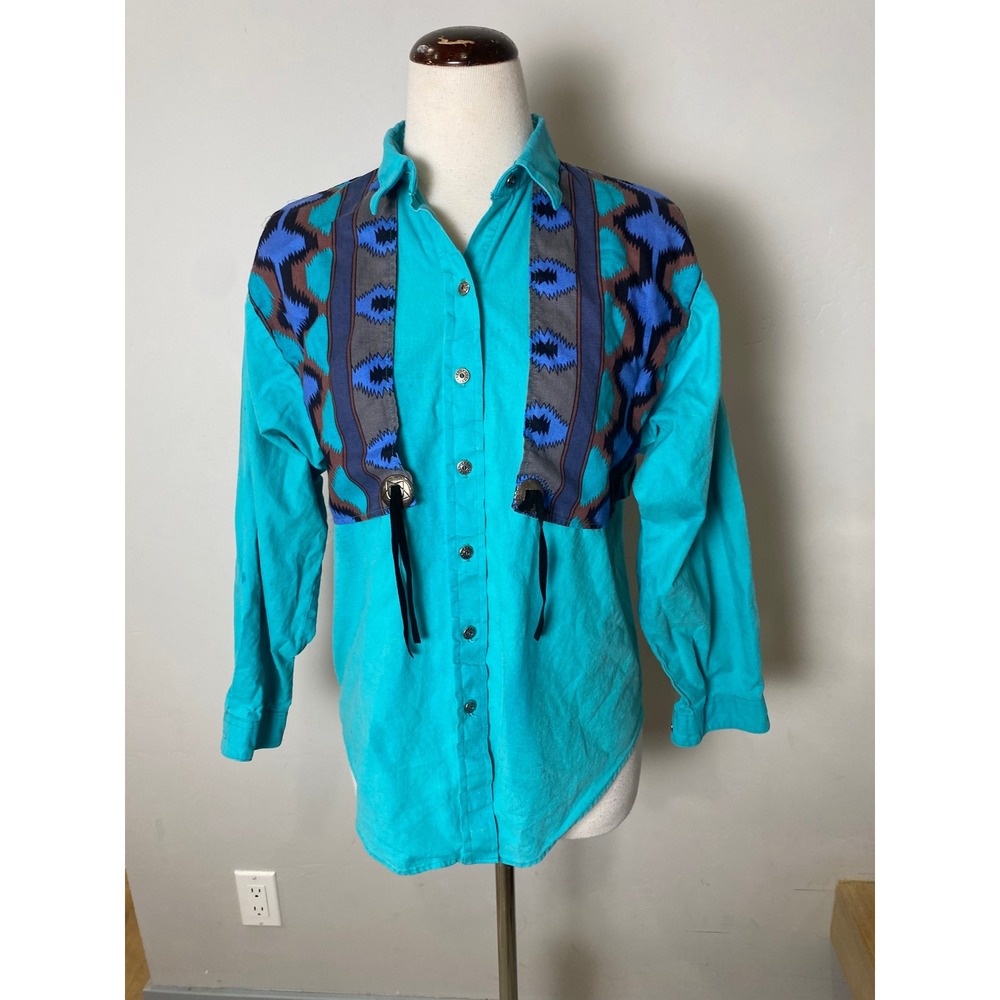 Vintage Panhandle Slim Turquoise Western Shirt Southwestern Concho Womens XS